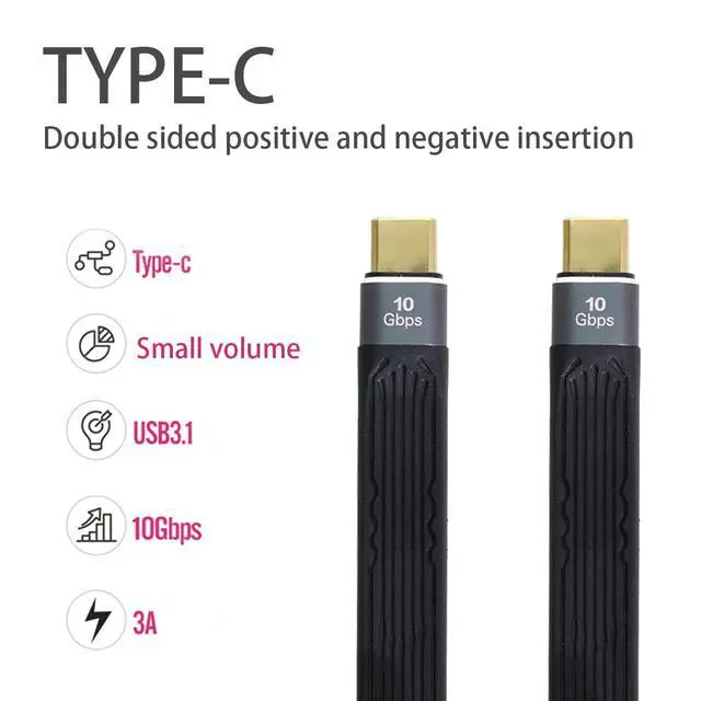 Alt view image 3 of 7 - Type-C USB-C Male to Male USB 3.1 10Gbps Flat Slim FPC Data Cable for Laptop & Phone 13cm