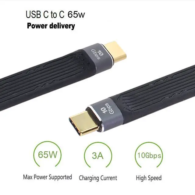 Alt view image 2 of 7 - Type-C USB-C Male to Male USB 3.1 10Gbps Flat Slim FPC Data Cable for Laptop & Phone 13cm