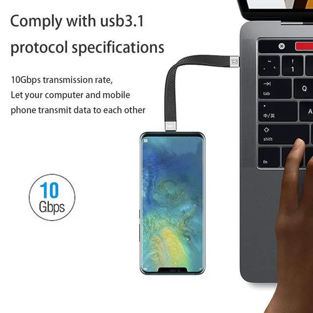 Alt view image 5 of 7 - Type-C USB-C Male to Male USB 3.1 10Gbps Flat Slim FPC Data Cable for Laptop & Phone 13cm