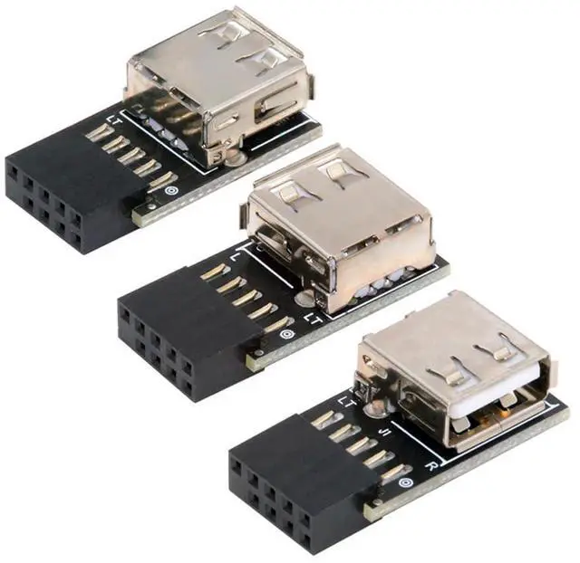 Main image of 3pcs/Set Motherboard 9Pin/10Pin Front Panel Header Female to Single USB 2.0 Female Adapter Vertical Angled Type 90 Degree