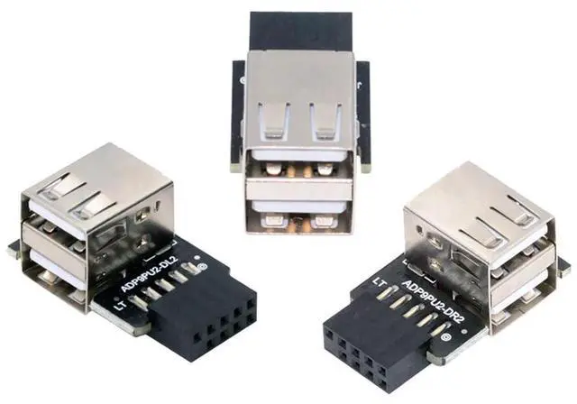 Main image of 3pcs/Set Motherboard 9Pin/10Pin Front Panel Header Female to Dual USB 2.0 Female Adapter Vertical Angled Type 90 Degree