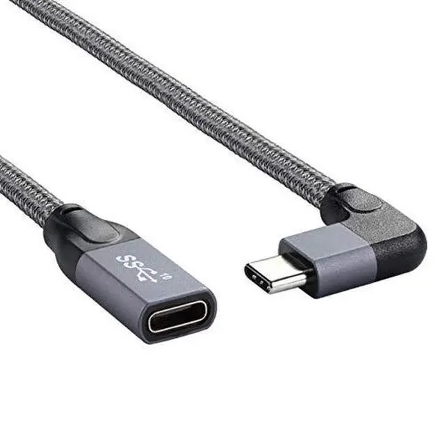 Alt view image 2 of 6 - Left Right Angled USB-C USB 3.1 Type C Male to Female Extension Data Cable with Sleeve for Laptop