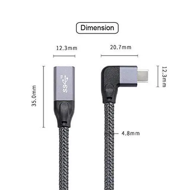 Alt view image 4 of 6 - Left Right Angled USB-C USB 3.1 Type C Male to Female Extension Data Cable with Sleeve for Laptop