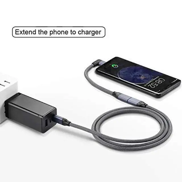 Alt view image 6 of 6 - Left Right Angled USB-C USB 3.1 Type C Male to Female Extension Data Cable with Sleeve for Laptop