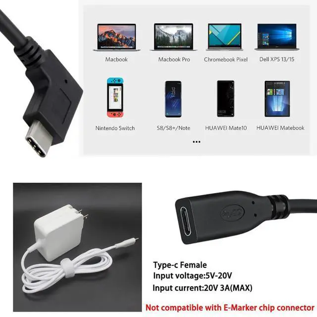 Alt view image 4 of 6 - 90 Degree Right Angled USB-C USB 3.1 Type C Male to Female Extension Data Cable for Tablet 20cm