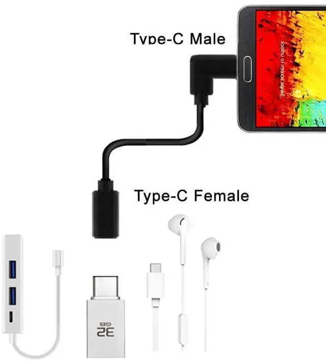 Alt view image 6 of 6 - 90 Degree Right Angled USB-C USB 3.1 Type C Male to Female Extension Data Cable for Tablet 20cm