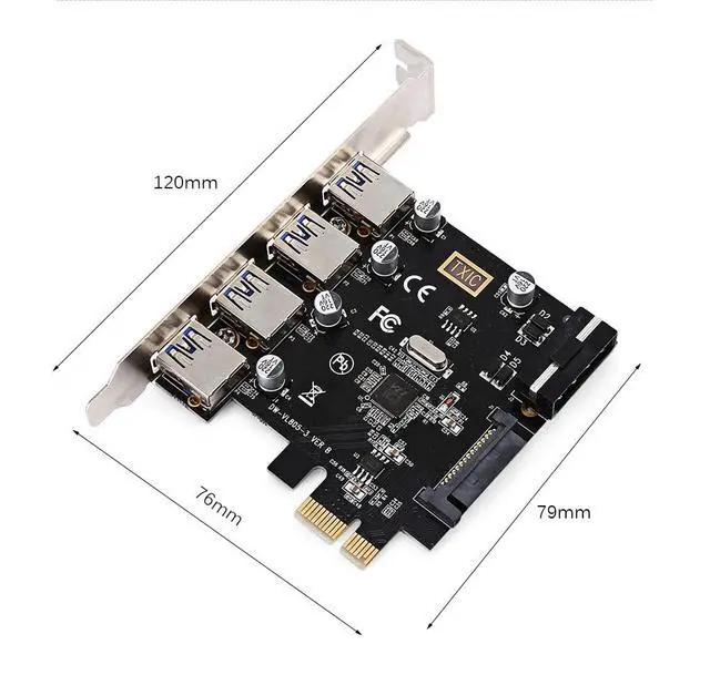 Alt view image 4 of 7 - U3-038 4 Ports PCI-E to USB 3.0 HUB PCI Express Expansion Card Adapter 5Gbps for Motherboard