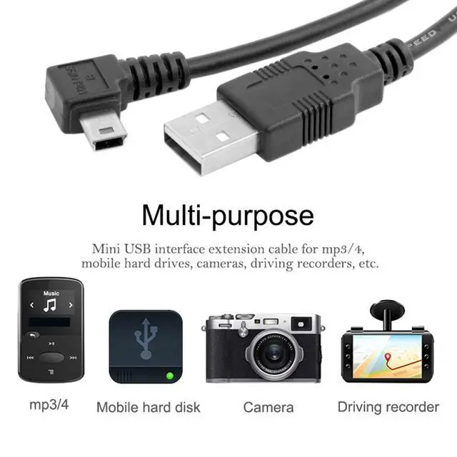 Alt view image 7 of 7 - Mini USB B Type 5pin Male Left Angled 90 Degree to USB 2.0 Male Data Cable with Ferrite 3.0m