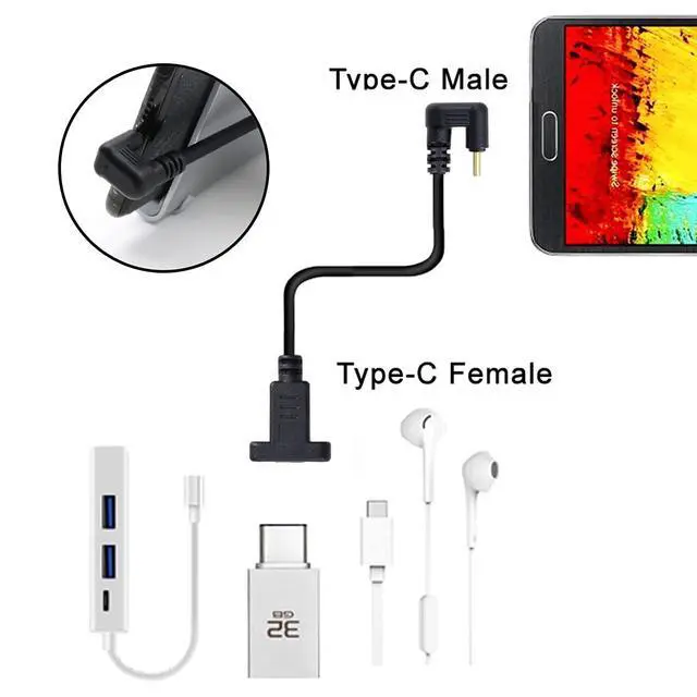 Alt view image 6 of 7 - 360 Degree U Shape Back Angled USB-C USB 3.1 Type C Male to Female Extension Data Cable 30cm