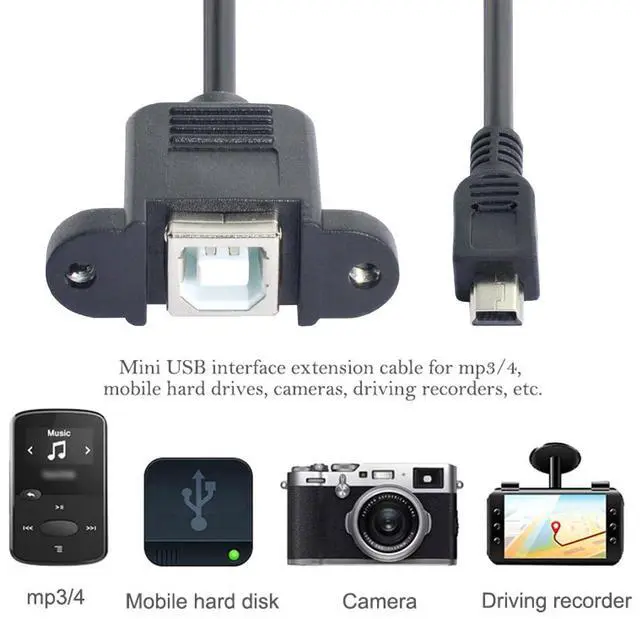 Alt view image 5 of 7 - 5pin Mini USB 5pin Male to USB B Female Panel Mount Type Cable 20cm with Screws