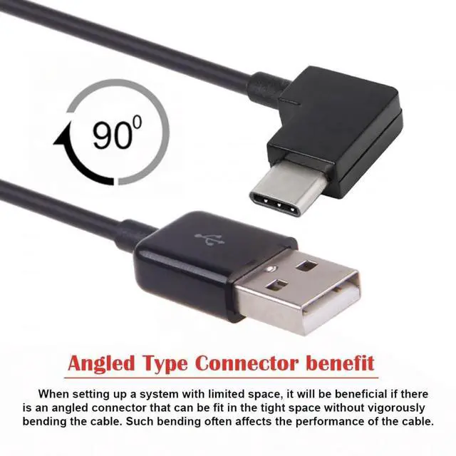 Alt view image 3 of 7 - 2m Right Angled USB 3.1 Type C USB-C to USB 2.0 Cable for Tablet & Mobile Phone Black (200cm)