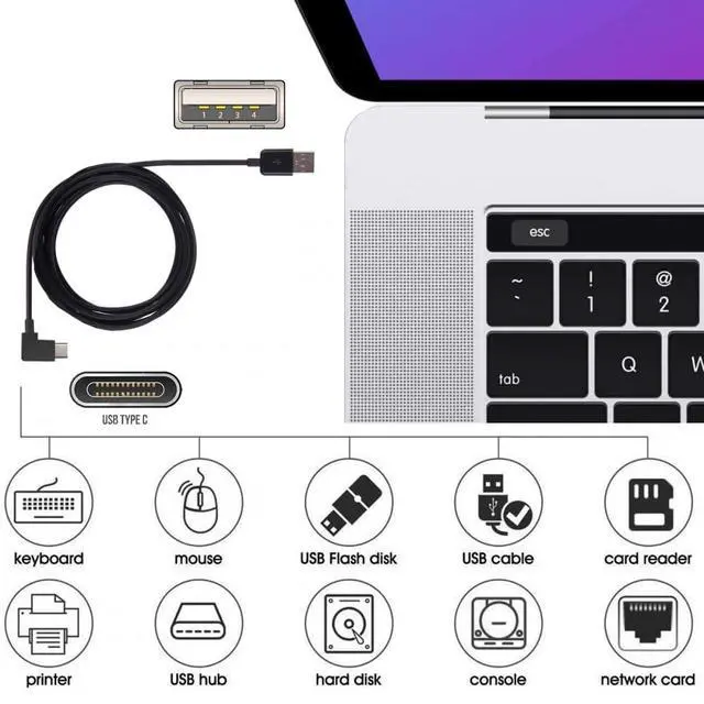Alt view image 7 of 7 - 2m Right Angled USB 3.1 Type C USB-C to USB 2.0 Cable for Tablet & Mobile Phone Black (200cm)