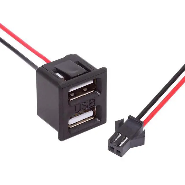 Alt view image 7 of 7 - OEM DIY Dual Type-A Female Socket DC 5V Power to 2Pin Header Cable Pitch=2.54mm Latch Mount Type