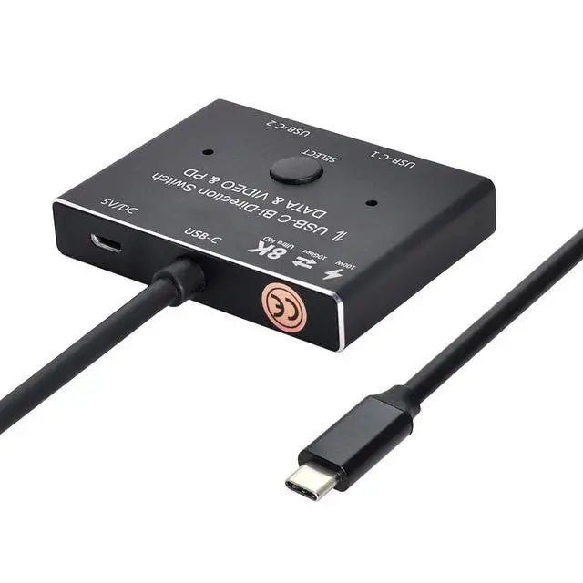 Alt view image 5 of 7 - USB-C Type-C Bi-Direction Switch MST 1 to 2 Hub Support Video Data PD 8K@30hz 100W 10Gbps with 50cm Cable