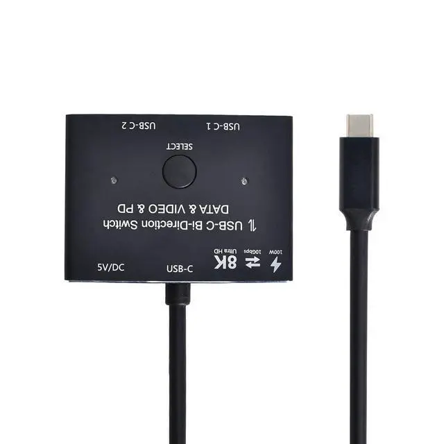 Alt view image 3 of 7 - USB-C Type-C Bi-Direction Switch MST 1 to 2 Hub Support Video Data PD 8K@30hz 100W 10Gbps with 50cm Cable