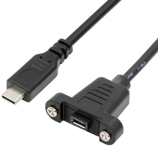 Main image of USB C to Micro USB 2.0 5Pin Data Charge Extension Cable with Panel Mount Holes 50cm