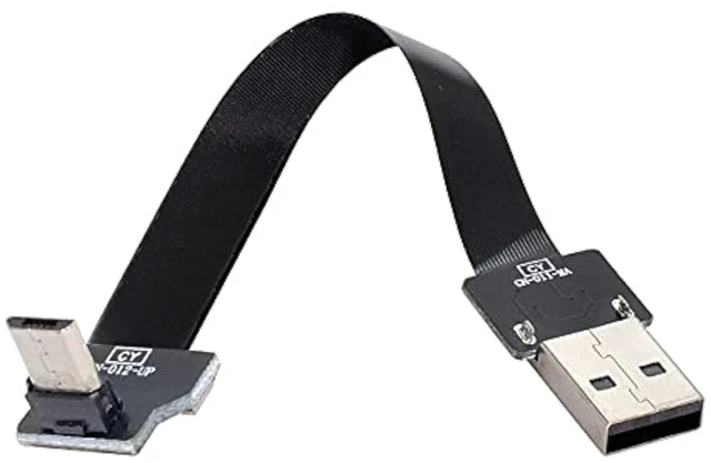 Main image of Up Angled USB 2.0 Type-A Male to Micro USB 5Pin Male Data Flat Slim FPC Cable for FPV & Disk & Phone 200cm