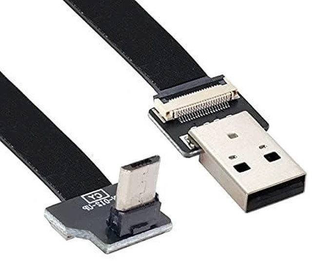 Alt view image 3 of 7 - Up Angled USB 2.0 Type-A Male to Micro USB 5Pin Male Data Flat Slim FPC Cable for FPV & Disk & Phone 200cm