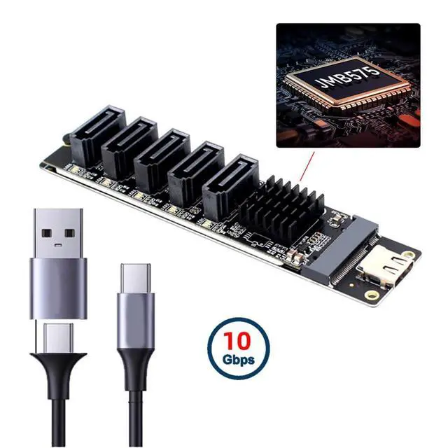 Alt view image 7 of 7 - 10Gbps USB-C 5 Ports Type-C to 6Gbps NGFF B+M Key SATA Adapter Converter PM Port Multiplier Selector JMB575 JMS580