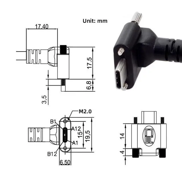 Alt view image 7 of 7 - Down Up Angled USB 3.1 Type-C Dual Screw Locking to Standard USB3.0 Data Cable 90 Degree for Camera (2.0M)
