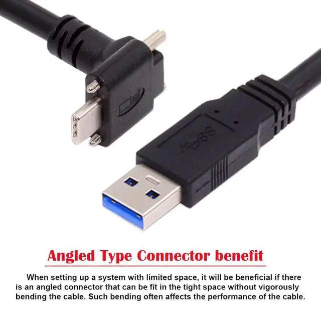 Alt view image 2 of 7 - Down Up Angled USB 3.1 Type-C Dual Screw Locking to Standard USB3.0 Data Cable 90 Degree for Camera (2.0M)