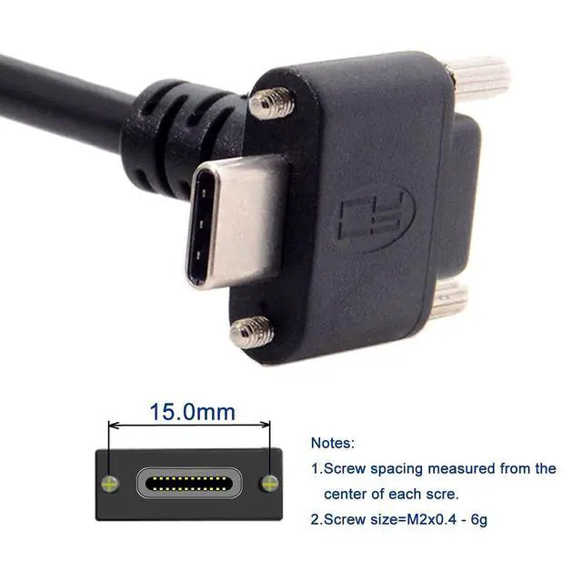 Alt view image 4 of 7 - Down Up Angled USB 3.1 Type-C Dual Screw Locking to Standard USB3.0 Data Cable 90 Degree for Camera 3M