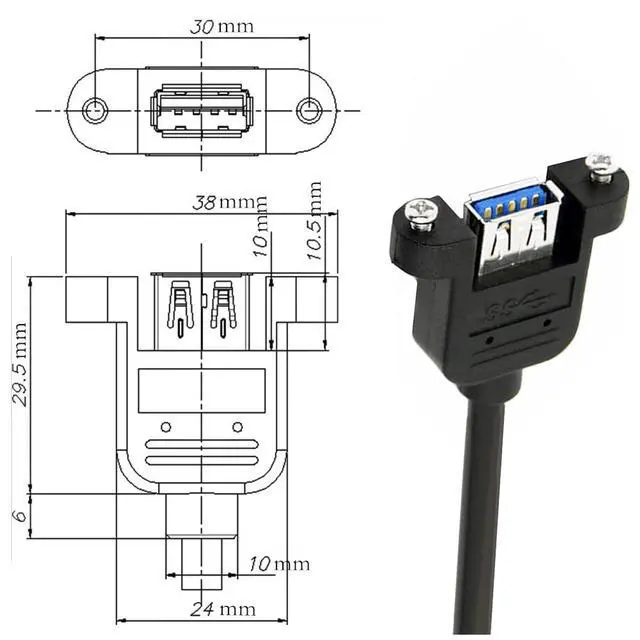 Alt view image 6 of 7 - 5Gbps USB 3.0 Male to Female Type-A Panel Type Header Cable Connector with Screws 30cm