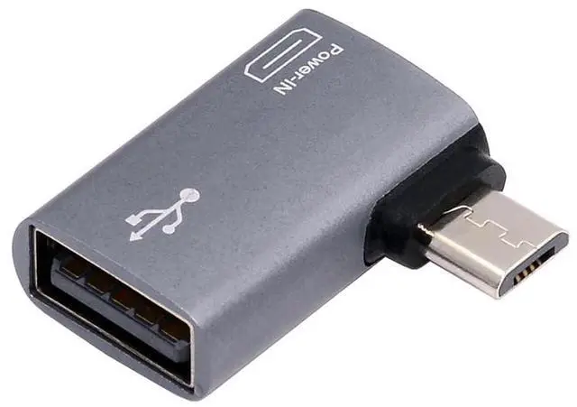 Main image of Micro USB 2.0 to USB Standard Type-A Female OTG Host Adapter Left Angled 90 Degree with Micro USB Power for Phone Tablet
