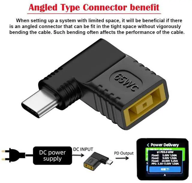 Alt view image 2 of 7 - Rectangle Jack Input to Type-C USB-C Power Plug Charge Angled 90 Degree Adapter for Laptop Phone