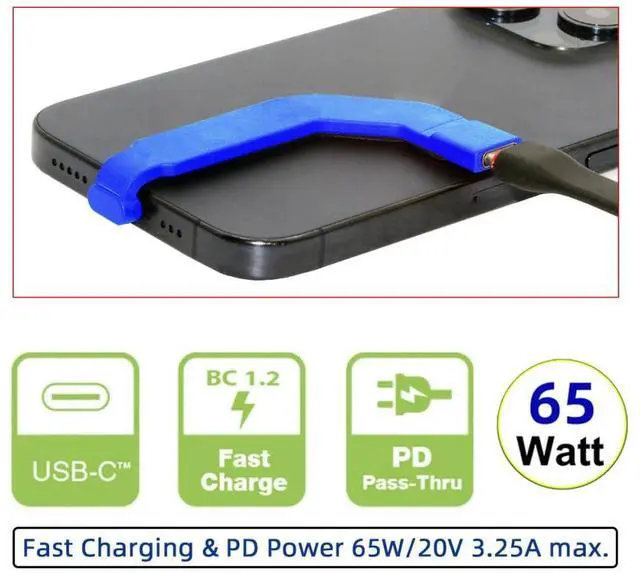 Alt view image 5 of 7 - 65W Fast Charge 360 Shape Type-C Male to USB-C Female Extension Ultra Slim Data Cable Connector Protector for Tablet Phone