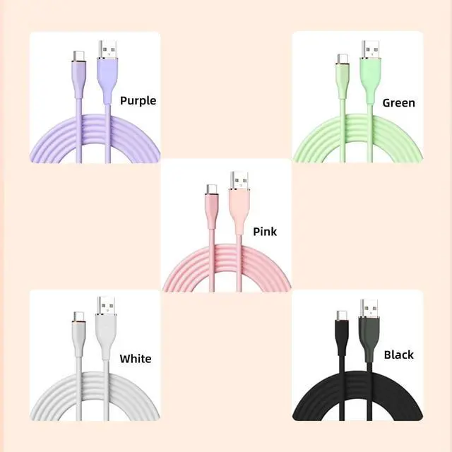 Alt view image 2 of 7 - USB2.0 480bps to USB-C 15W Liquid Silicone Ultra Soft Power Data Cable USB-A Type A Fast Charge for Laptop Tablet Phone Green 2M