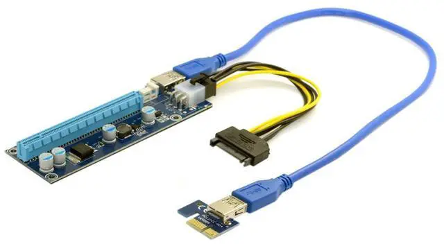 Alt view image 6 of 7 - PCI-E 1x to 16x Mining Machine Enhanced Extender Riser Adapter with USB 3.0 & SATA Power Cable