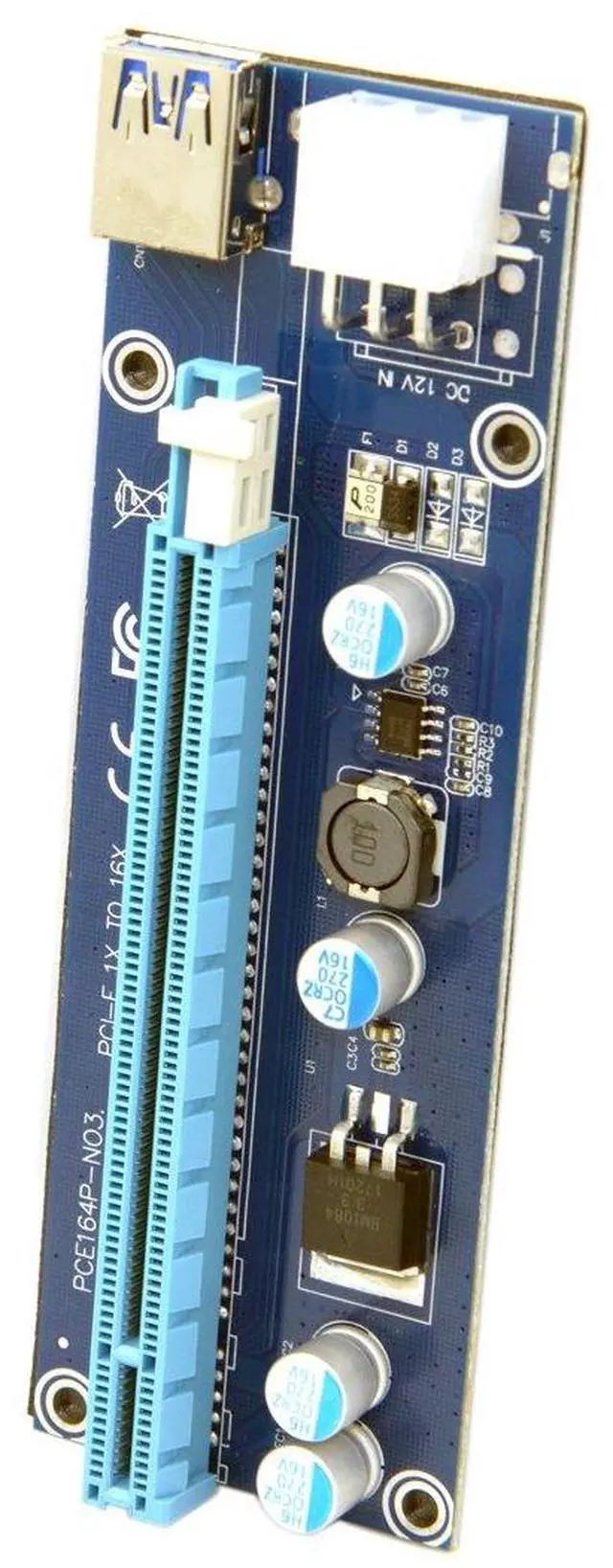 Alt view image 7 of 7 - PCI-E 1x to 16x Mining Machine Enhanced Extender Riser Adapter with USB 3.0 & SATA Power Cable