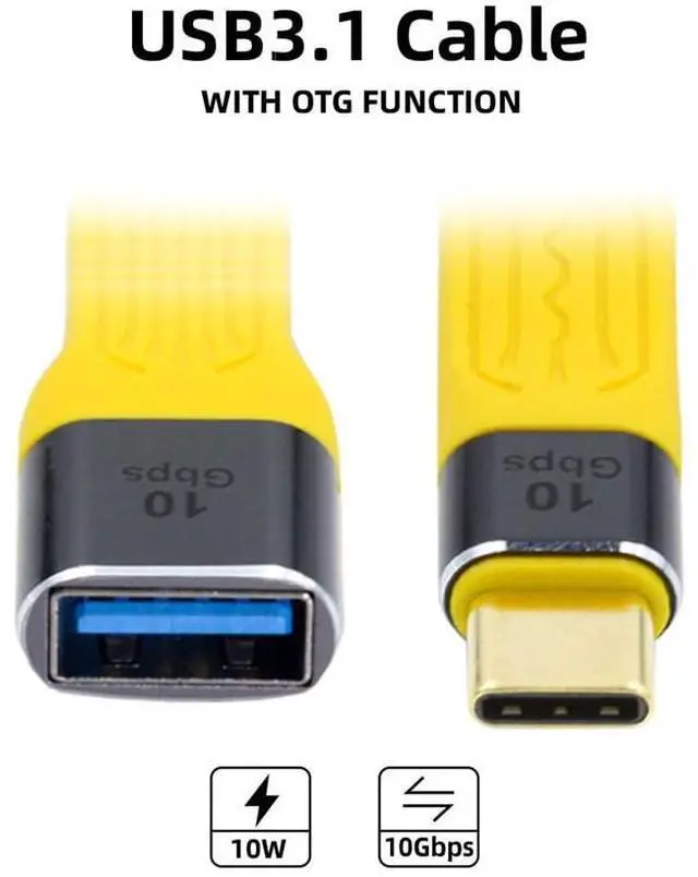 Alt view image 7 of 7 - Yellow Type C Male USB 3.1 Host to USB3.0 Type A Female OTG Flat Slim FPC Data Cable for Laptop & Phone