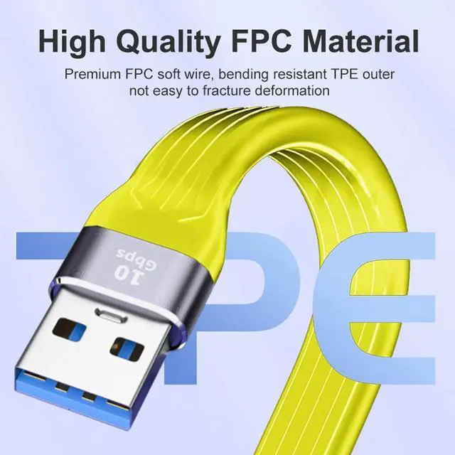 Alt view image 6 of 7 - Yellow Type C Male USB 3.1 Host to USB3.0 Type A Female OTG Flat Slim FPC Data Cable for Laptop & Phone