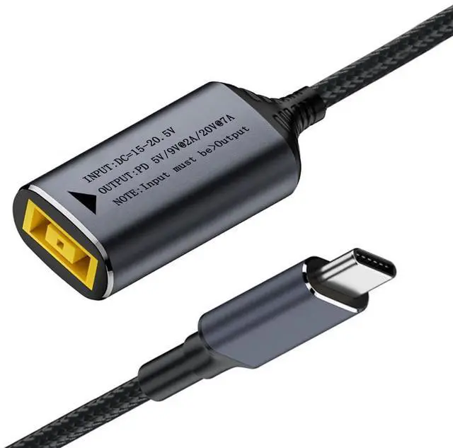 Main image of PD9V 5V 20V7A DC Jack Rectangle Jack Thinkpad X1 Input to USB-C Type-C Power 140W Charge Cable for Laptop Phone 18cm