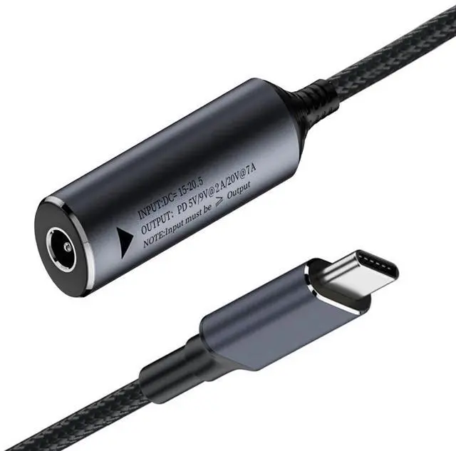 Main image of PD9V 5V 20V7A DC Jack 5.5X2.5mm Input to USB-C Type-C Power 140W Charge Cable for Laptop Phone 18cm