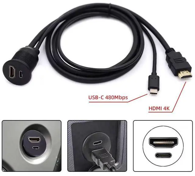 Alt view image 2 of 7 - Left Right Angled USB-C USB 2.0 Type C Male to Female Extension Data Cable with Sleeve for Laptop (Type-C+HDMI)
