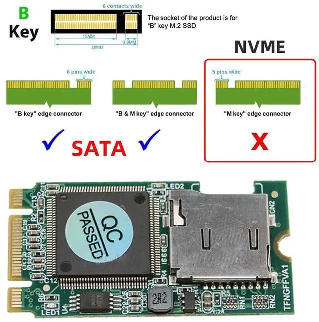 Alt view image 3 of 7 - NGFF B-Key 22x42mm M.2 to Micro SD T-Flash TF Card Rearder B+M Key Adapter Embedded for Industrial Mobile SSD