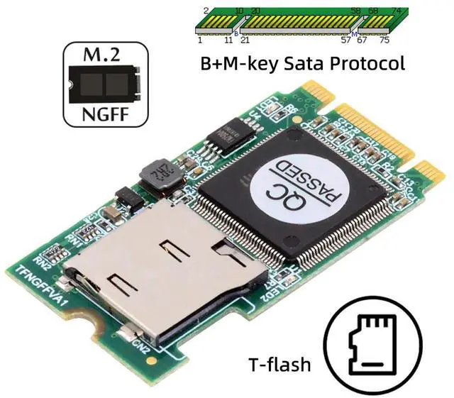 Alt view image 6 of 7 - NGFF B-Key 22x42mm M.2 to Micro SD T-Flash TF Card Rearder B+M Key Adapter Embedded for Industrial Mobile SSD