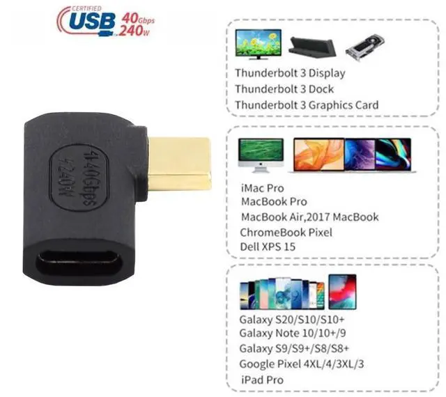 Alt view image 4 of 7 - 40Gbps USB4 Type C 240W Power Data 8K Video Male to Female Extension Left Right Angled Adapter for NS Phone Laptop