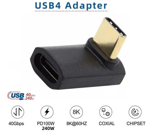 Alt view image 4 of 7 - 40Gbps USB4 Type C 240W Power Data 8K Video Male to Female Extension Adapter Up Down Angled for NS Phone Laptop