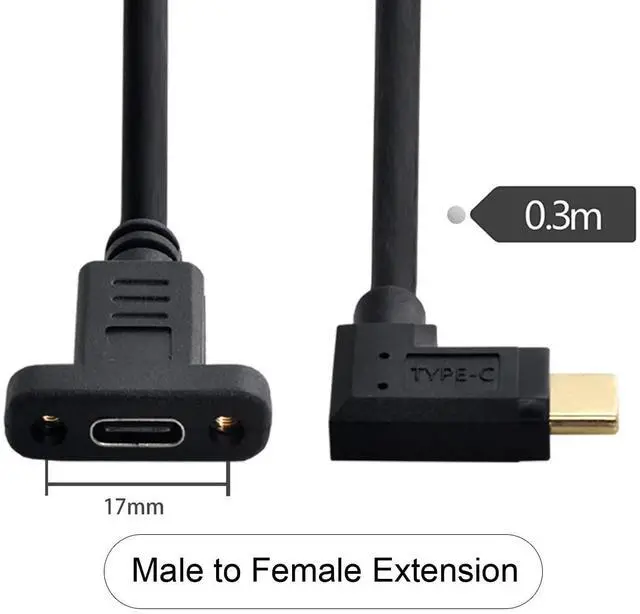 Alt view image 2 of 7 - 90 Degree Left & Right Angled USB-C USB 3.1 Type C Male to Female Extension Data Cable 30cm