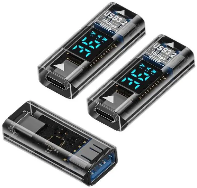 Main image of 3PCS USB-C Type-C to USB Type-A Smart LED Display Female to Female Data Current Voltage Fast Charging Adapter Monitoring Display Tester Detector