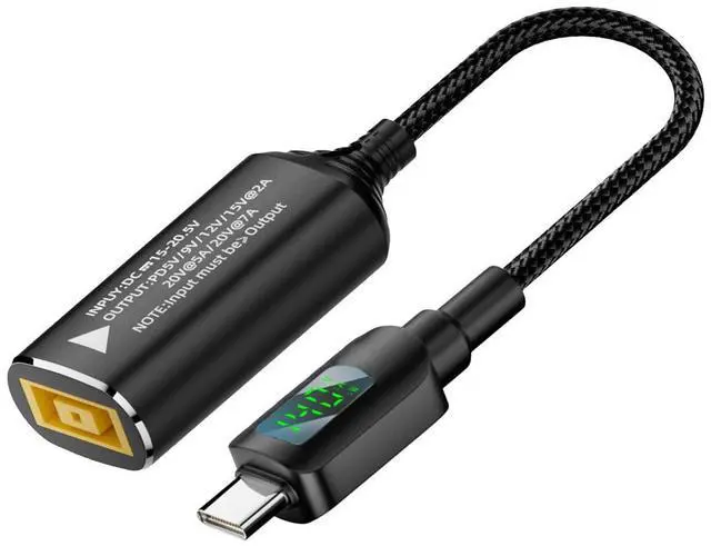 Main image of Rectangle Jack Input to USB-C Output Cable with Smart LED Display Power Display Supports PD 20V/7A Fast Charging for Laptops Phones and Tablets