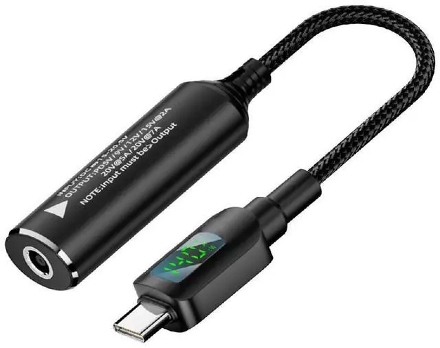 Main image of DC 4.5x3.0mm Input to USB-C Output Cable with Smart LED Display Power Display Supports PD 20V/7A Fast Charging for Laptops Phones and Tablets