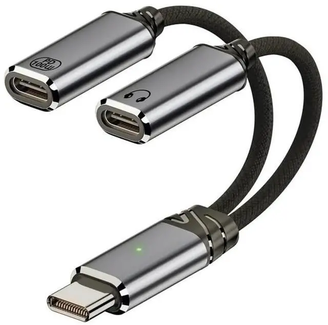Alt view image 2 of 7 - USB-C to Dual-C Female Audio DAC AUX Music 16bit 48kHz & 100W PD Power Cable for Laptop Tablet Phone
