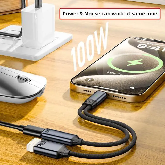 Alt view image 4 of 7 - USB-C to USB2.0 Type-A OTG & 100W PD Power Cable for Laptop Tablet Phone