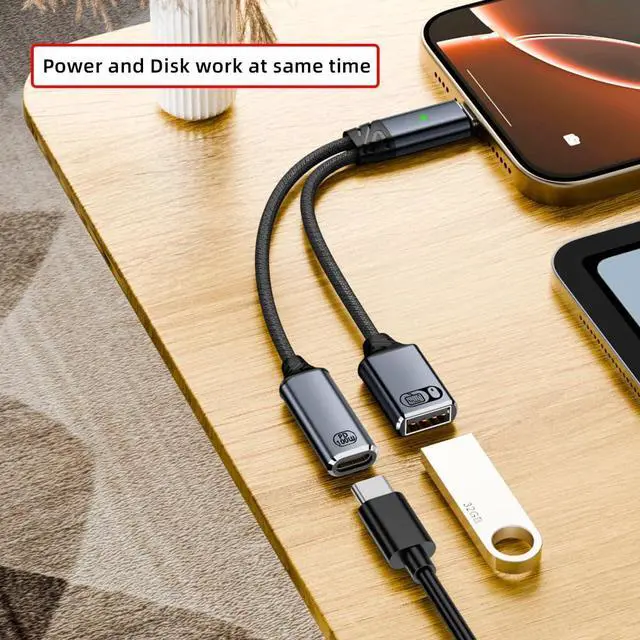 Alt view image 7 of 7 - USB-C to USB2.0 Type-A OTG & 100W PD Power Cable for Laptop Tablet Phone