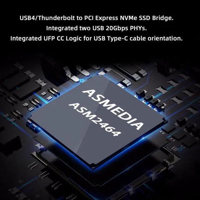 Alt view image 5 of 7 - 40Gbps USB4 Type-C to PCI-E 4.0 X4 SSD NVME NGFF M-Key Enclosure 20Gbps USB-C ASM2464 Chipset